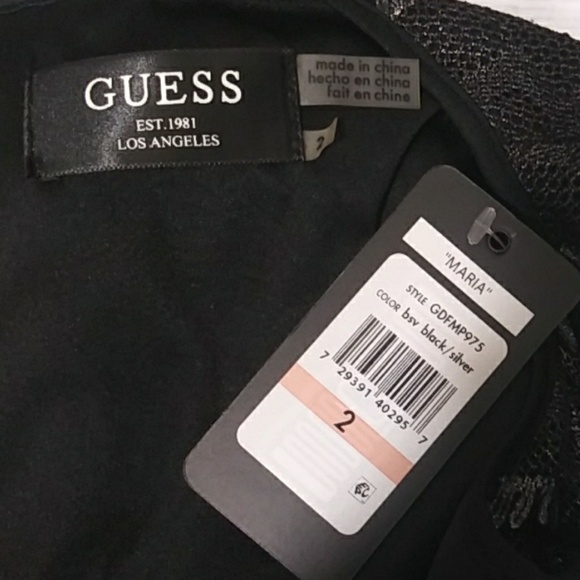Guess Maria Black Metallic Fringe She Dress Sz 2 - Picture 8 of 8